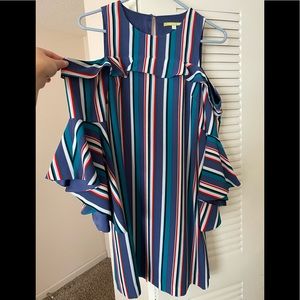 ❌SOLD❌Gianni Bini multicolor striped cold shoulder dress